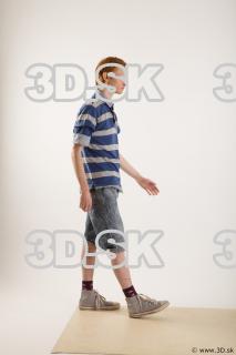 Walking reference of whole body striped blue gray shirt blue…